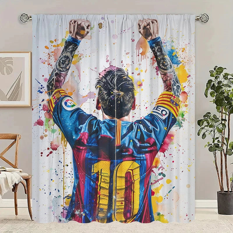 Various Football Number 10 Players -2 pieces - Printed curtains, 100% polyester, suitable for home decor (excluding poles)