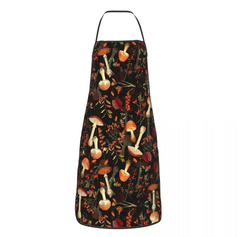 Unisex Vintage Night Mushrooms Apron Adult Women Men Chef Tablier Cuisine for Cooking Kitchen Botanical Forest Garden Painting