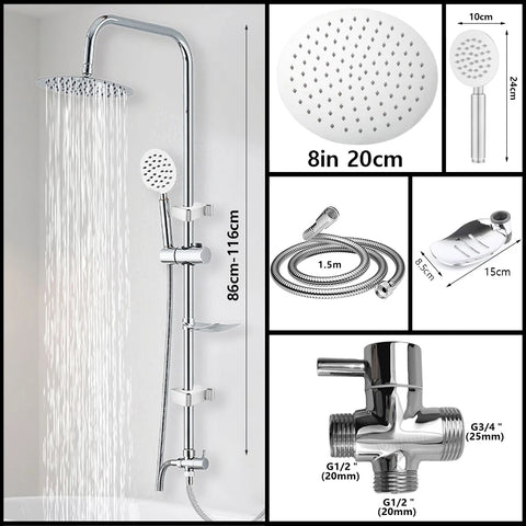 Split Rain Shower Column Set 304 Stainless Steel Shower Head Bathroom Water Connector Showers System Accessories Bathtub Faucet