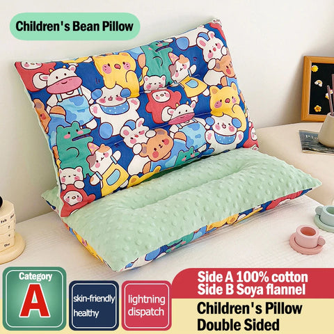 Soft Baby Pillow with Adorable Cartoon Print, Cotton and Microfiber Filling, Gentle Fabric, All-Season Comfort Soothing Cushion