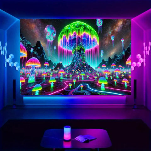 1 Piece Fluorescent Fantasy Mushroom Forest Tapestry - Polyester Material, Bedroom/Living Room/Dorm Decoration