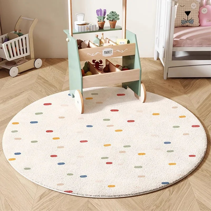 Cream Style Carpets for Living Room Children's Bedroom Decor Plush Carpet Cute Round Bedside Rug Home Thick Anti-slip Floor Mat