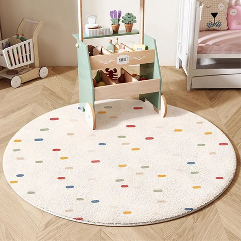 Cream Style Carpets for Living Room Children's Bedroom Decor Plush Carpet Cute Round Bedside Rug Home Thick Anti-slip Floor Mat