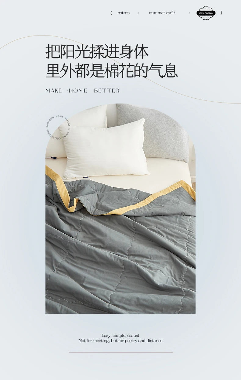 Summer Blanket 100% Cotton Inside and Outside Pure Cotton Air Conditioning Quilt Soft Skin-friendly Breathable Thin Duvet Summer