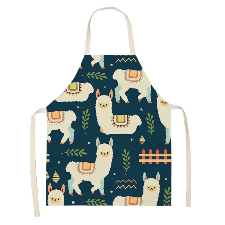 Alpaca Llama Cactus Printed Cotton Linen Sleeveless Aprons Kitchen Women Pinafore Home Cooking Baking Waist Bib Fartuchy Tablier