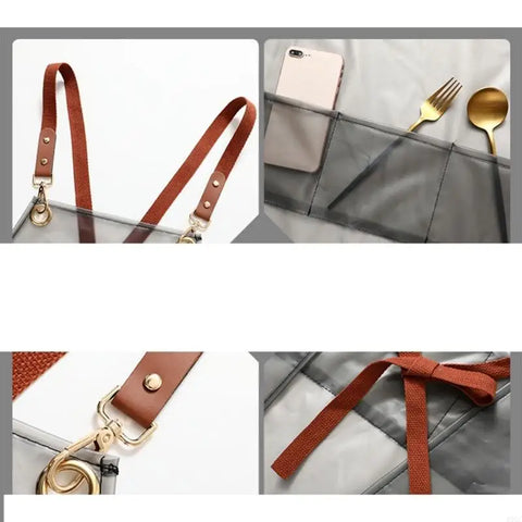 B0KC Transparent TPU Back Cooking Apron Oil-proof Overall Household Kitchen Women Work Clothes with Pocket Halter Apron