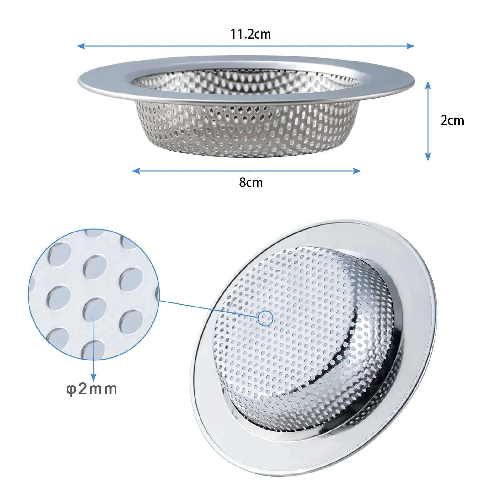 2PCS Kitchen Sink Drain Strainer - Stainless Steel Drain Hair Catcher Kitchen Accessories Bathroom Bathtub Drain Strainer