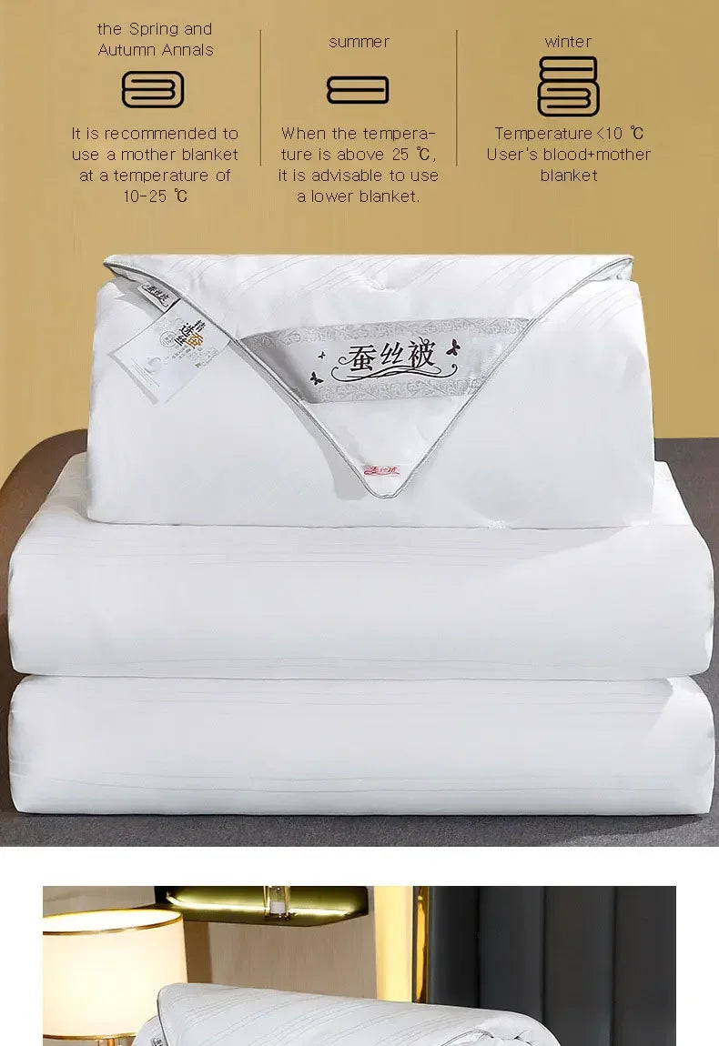 100% Mulberry Silk Quilt Healthy Beauty Handwork Silk Comforters Duvet Silk Filled Double Queen King Quilt 1PCS Durable Bedding
