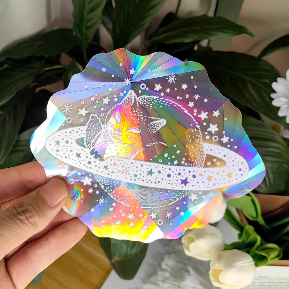 PVC 3D Rainbow Sun Catcher Wall Stickers Cat Bear Spaceship Planet Suncatcher Self Adhesive Window Stickers Room Home Decor