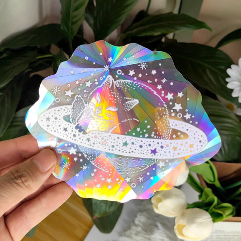 PVC 3D Rainbow Sun Catcher Wall Stickers Cat Bear Spaceship Planet Suncatcher Self Adhesive Window Stickers Room Home Decor