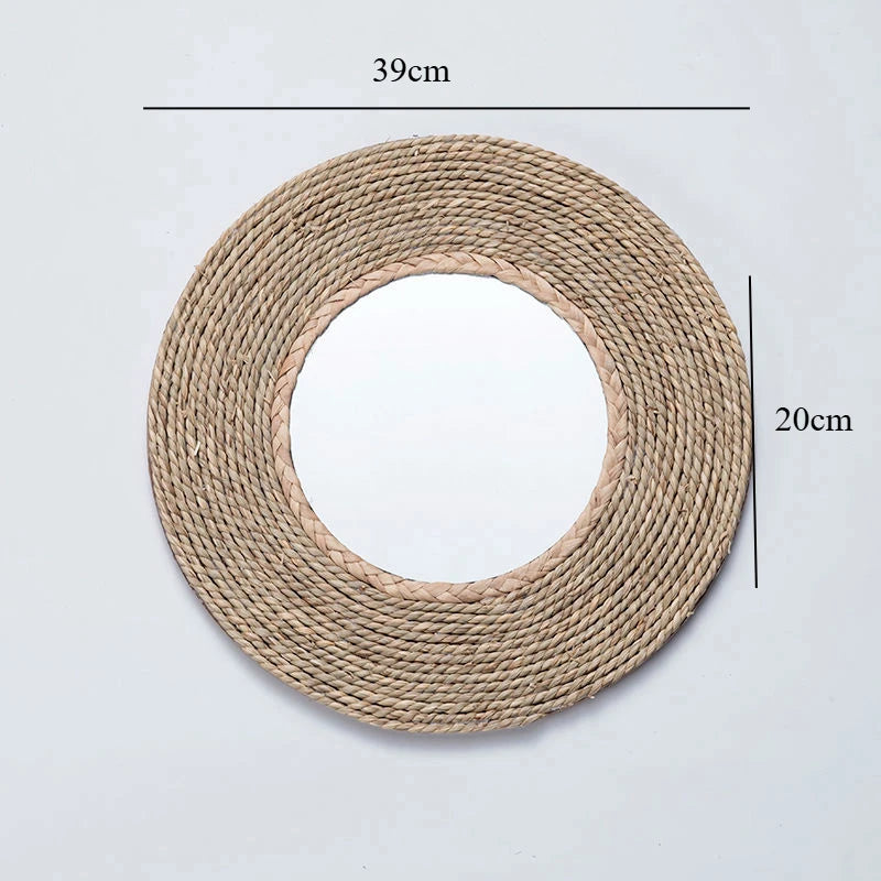 Rattan Handicrafts Decorative Round Mirror Makeup Mirror Bed and Breakfast Living Room Entrance Wall Wall Decorative Mirrors