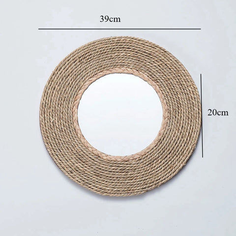Rattan Handicrafts Decorative Round Mirror Makeup Mirror Bed and Breakfast Living Room Entrance Wall Wall Decorative Mirrors