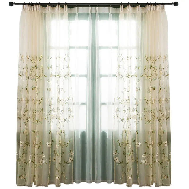 Pastoral Embroidered Tulle Window Curtains for Living Room, Floral Voile, Sheer Curtain for Bedroom, Kitchen Blinds Drapes, Cust