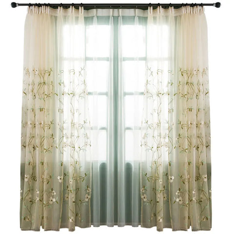 Pastoral Embroidered Tulle Window Curtains for Living Room, Floral Voile, Sheer Curtain for Bedroom, Kitchen Blinds Drapes, Cust