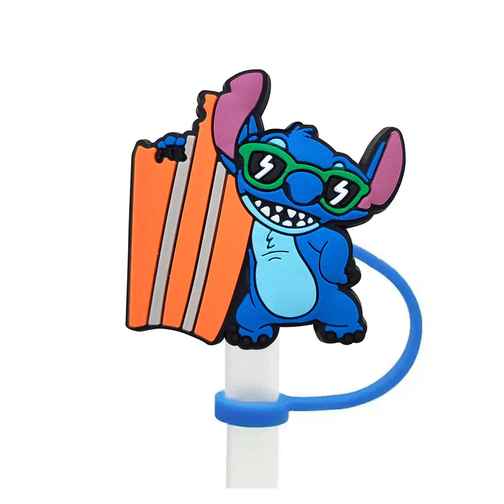 Disney Stitch Cartoon Silicone Straw Covers For Water Glass Bottle Drinking Dust Cap Straw Tip Cover Cup Accessories For 10mm