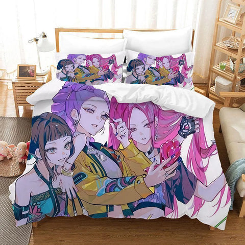 New Bedding Set Demon Hunters Themed Colorful Print Polyester Student Dormitory Bed Sheet Duvet Cover Kid Gift Home Textile
