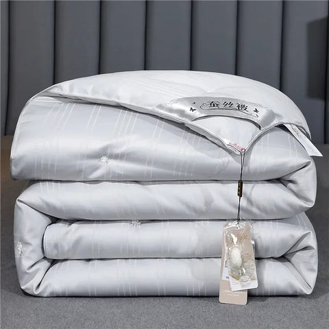100% Mulberry Silk Quilt Healthy Beauty Handwork Silk Comforters Duvet Silk Filled Double Queen King Quilt 1PCS Durable Bedding