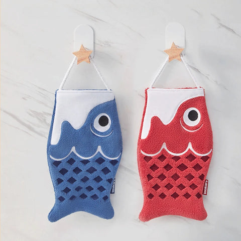 Cute Cartoon Koi Form Hanging Hand Towel Household Bathroom Children's Super Absorbent Handkerchief Square Kitchen Hand Towel