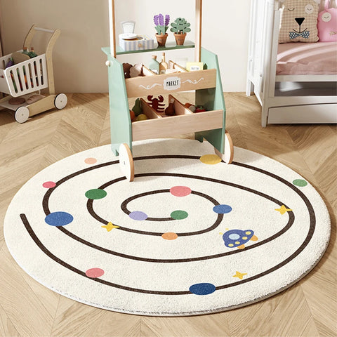 Cream Style Carpets for Living Room Children's Bedroom Decor Plush Carpet Cute Round Bedside Rug Home Thick Anti-slip Floor Mat