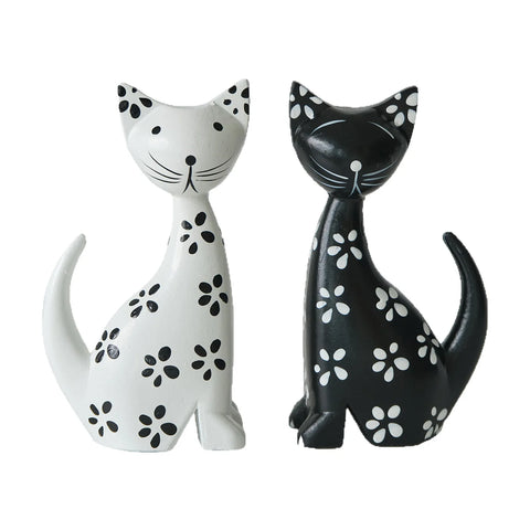 Black & White Couple Spotted Kitten Ornament, Nordic Minimalist Wooden Cat Ornament - Cute Cat, Desktop Decoration