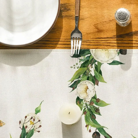 Hexagram Flowers Passover Linen Table Runners Kitchen Table Decor Pesach Star of David Jewish Festival Party Table Runners Decor