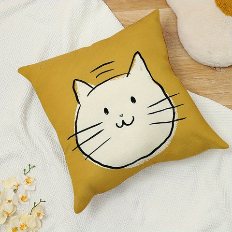 "Cute Cat Face Pillow Cover Soft Plush Gift for Kids Adults No Insert Included Cozy Decorative Cushion Case"