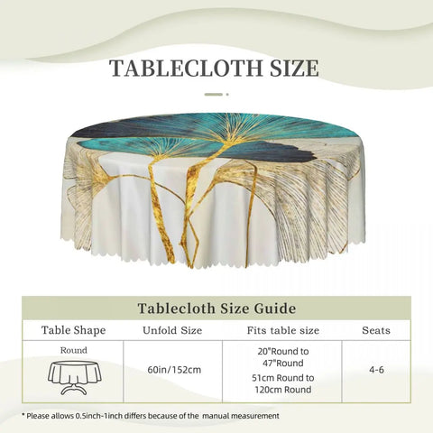 Custom Round Ginkgo Leaf Tablecloth 60 inches Kitchen Dinning Table Cloth Spillproof Table Covers