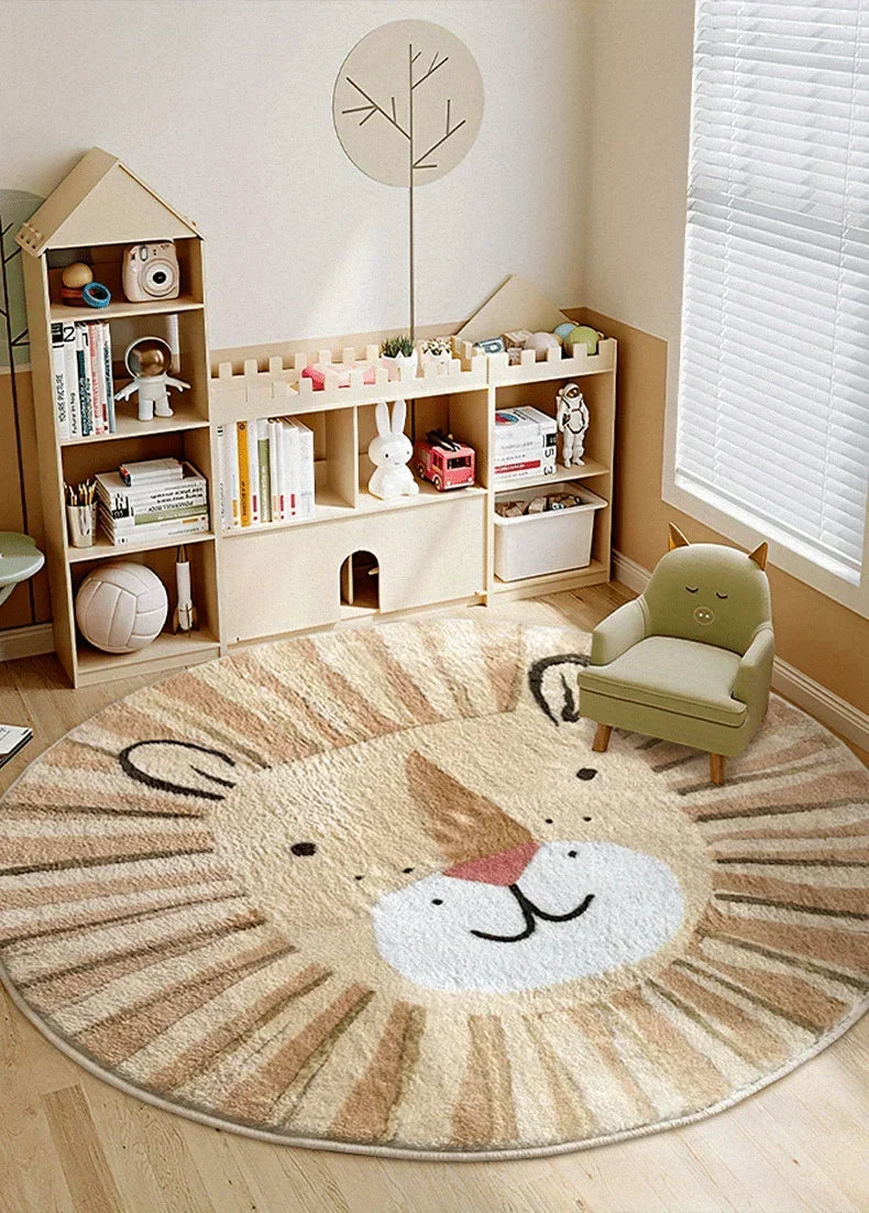 Living Room Carpet Round Cartoon Cute Lion Carpets Bedroom Rug Floor Mat Soft Fluffy Kid's Plush Rug Home Decoration Gamer Mat