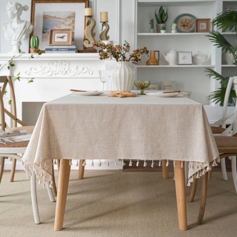 Washable Cotton Linen Tablecloths Fabric Tassel Tablecloth Dust-Proof Table Cover For Kitchen Dinning Tabletop Home Decoration