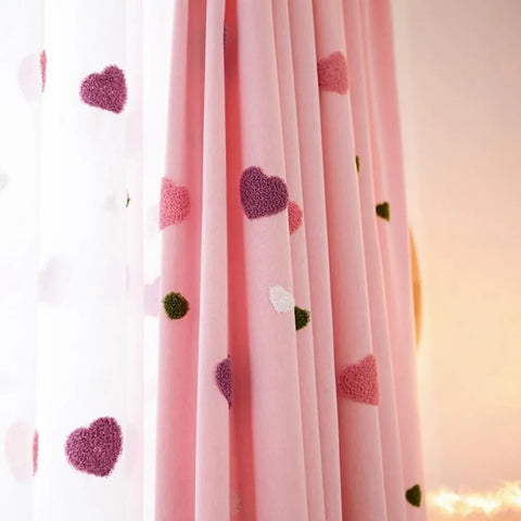 Cartoon Pink Heart Shape Blackout Curtains For Baby Girls Bedroom  Lovely Tulle For Living Room Window Treatment Drapys X-M05#30
