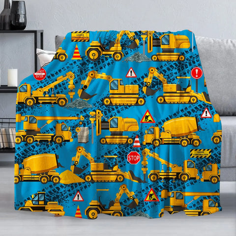 Yellow Construction Truck Blanket Cartoon Tractor Cars Flannel Throw Blankets for All Season Kids Boys Excavator Sofa Blanket