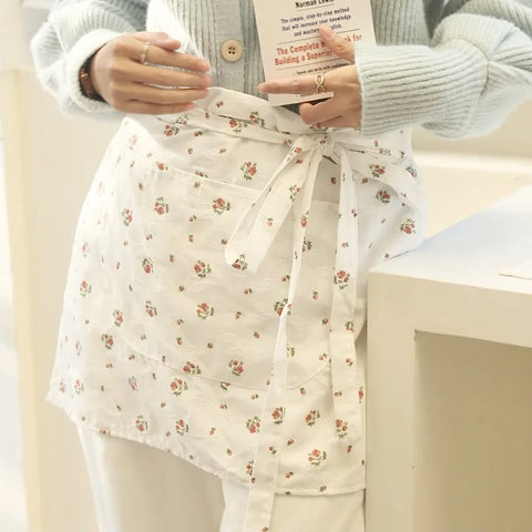 Floral Apron Cotton Kitchen Picnic Baking Half Length Apron Antifouling