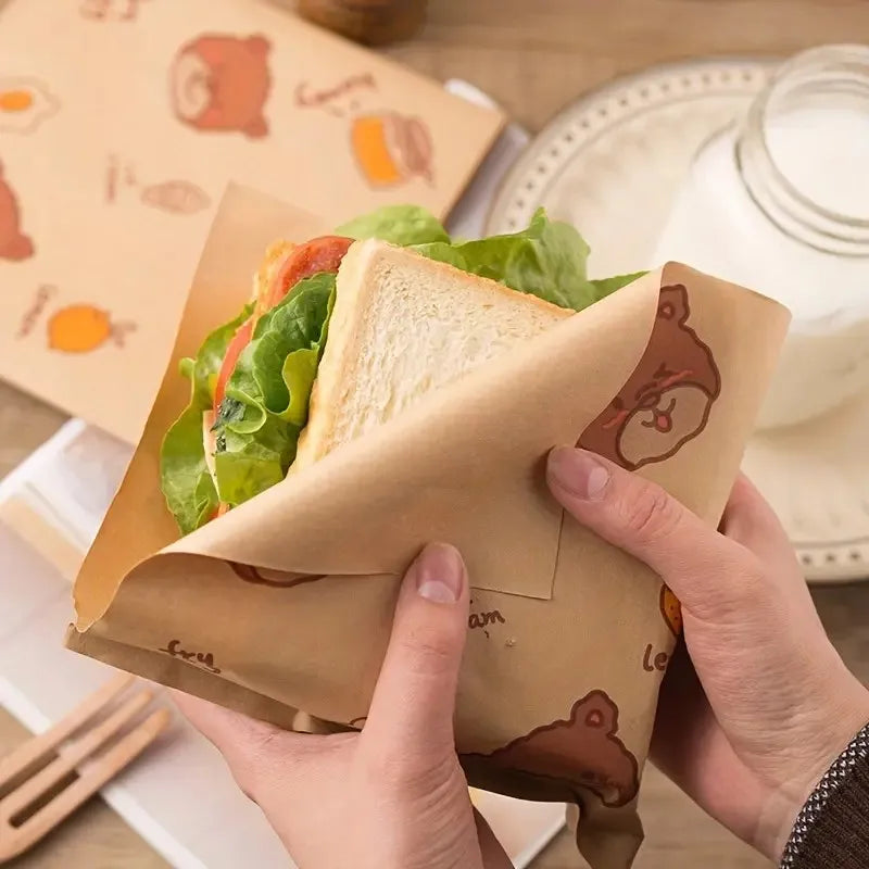50pcs Sandwich Wrappers, Greaseproof Non-Stick Parchment Paper, Cute Pattern Food Wrapper, Baking Tools, Kitchen Gadgets