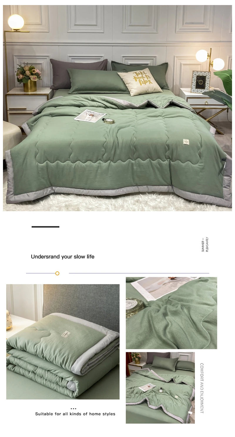 Japan Style Summer Quilt Soft Breathable Quilted Duvet Queen Skin Friendly WashableThin Comforter Lightweight Blanket 180x220