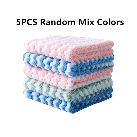 5Pcs Fleece Thickened Dish Cloth Does Not Stick To Oil Clean Kitchen Household Absorbs Water Without Shedding Scouring Pad Rag