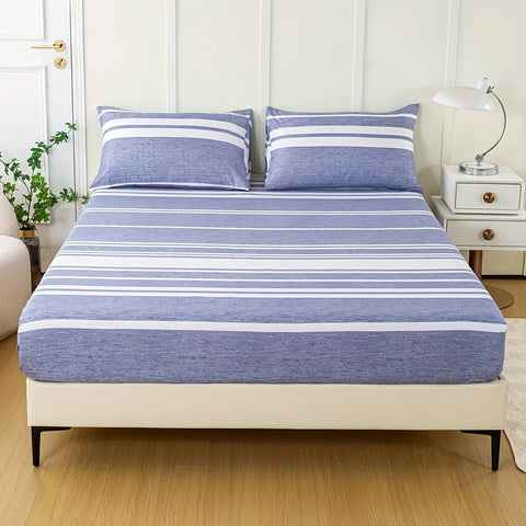 3-Piece Striped Fitted Sheet Set – Luxuriously Soft & Breathable – Includes 1 Fitted Sheet and 2 Pillowcases for Cozy Sleep – Pe
