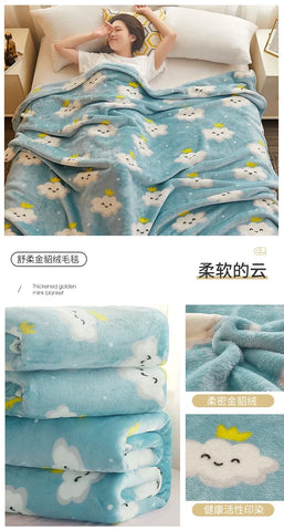 Thin Blanket for Summer Soft Coral Fleece Flannel Blanket for Beds Flower Printed Plaids for Bed Single/Queen/King Size Blanket