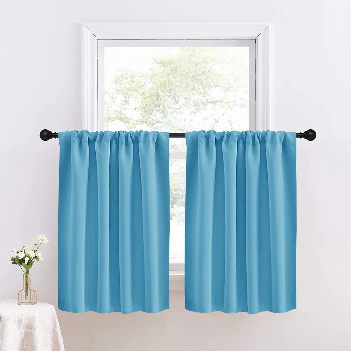1pc Solid Short Curtain, Small Curtains for Kitchen, Bathroom, High Blackout Curtains for Home Decoration, UV Protection