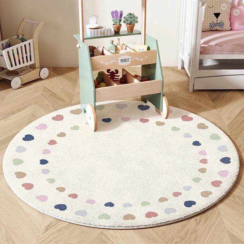 Cream Style Carpets for Living Room Children's Bedroom Decor Plush Carpet Cute Round Bedside Rug Home Thick Anti-slip Floor Mat