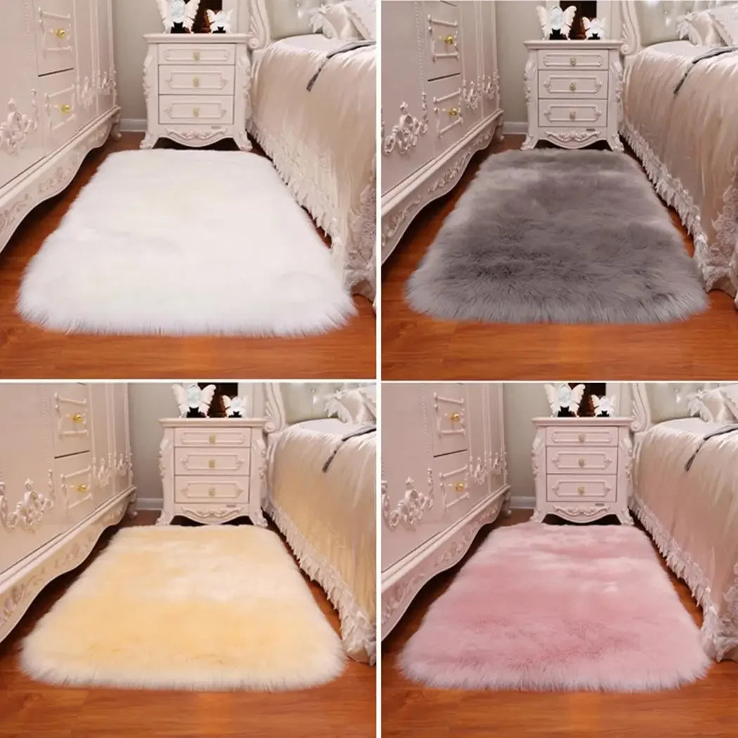 40x40cm Square Soft Area Rugs Living Room Bedroom Bedside Sofa Soft Mat Artificial Wool Sheepskin White Pink Carpet Washable Rug