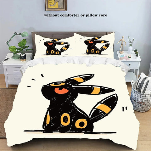 Pokemons Cartoon Anime Bedding Set Kawaii Pikachu Gengar Eevee Charizard Quilt Duvet Cover Children's Set Room Decoration Gift