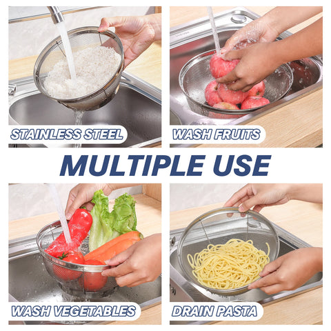 tastyWay Stainless Steel 3-Piece Drain Basket Set, Rice Bowl Drain Basket, Fruit and Vegetable Washing Drain Basket, Kitchen Sup