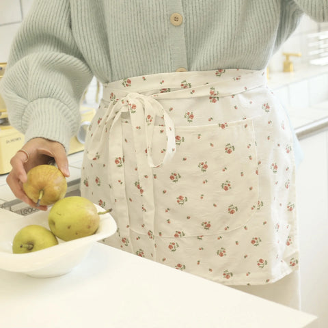 Floral Apron Cotton Kitchen Picnic Baking Half Length Apron Antifouling