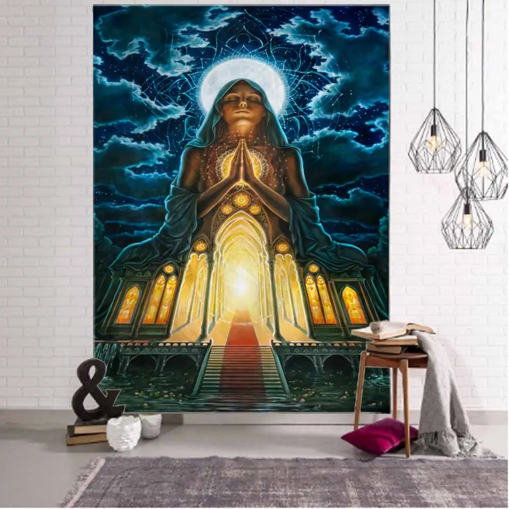 Meditation art tapestry, Buddha statue, chakra, wall hanging, mandala, home, living room, bedroom decoration wall hanging