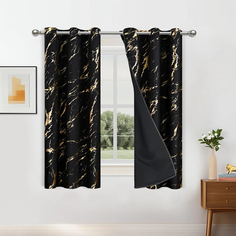 1pc/2pcs 100% Blackout Curtains, Luxury Marble and Wave Pattern Privacy Curtain for Living Room, Bedroom, Home Decor Grommet Top