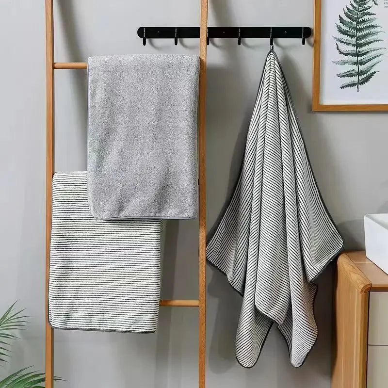 Coral Fleece Quick-Drying Bamboo Striped Towel Set Soft And Absorbent Bathroom Experience Bath Towel Set or Hand Towel
