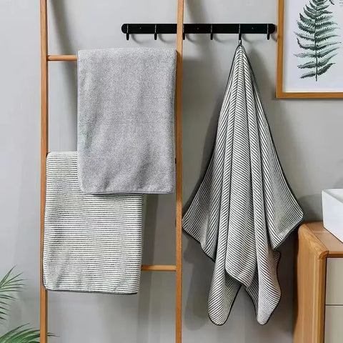 Coral Fleece Quick-Drying Bamboo Striped Towel Set Soft And Absorbent Bathroom Experience Bath Towel Set or Hand Towel