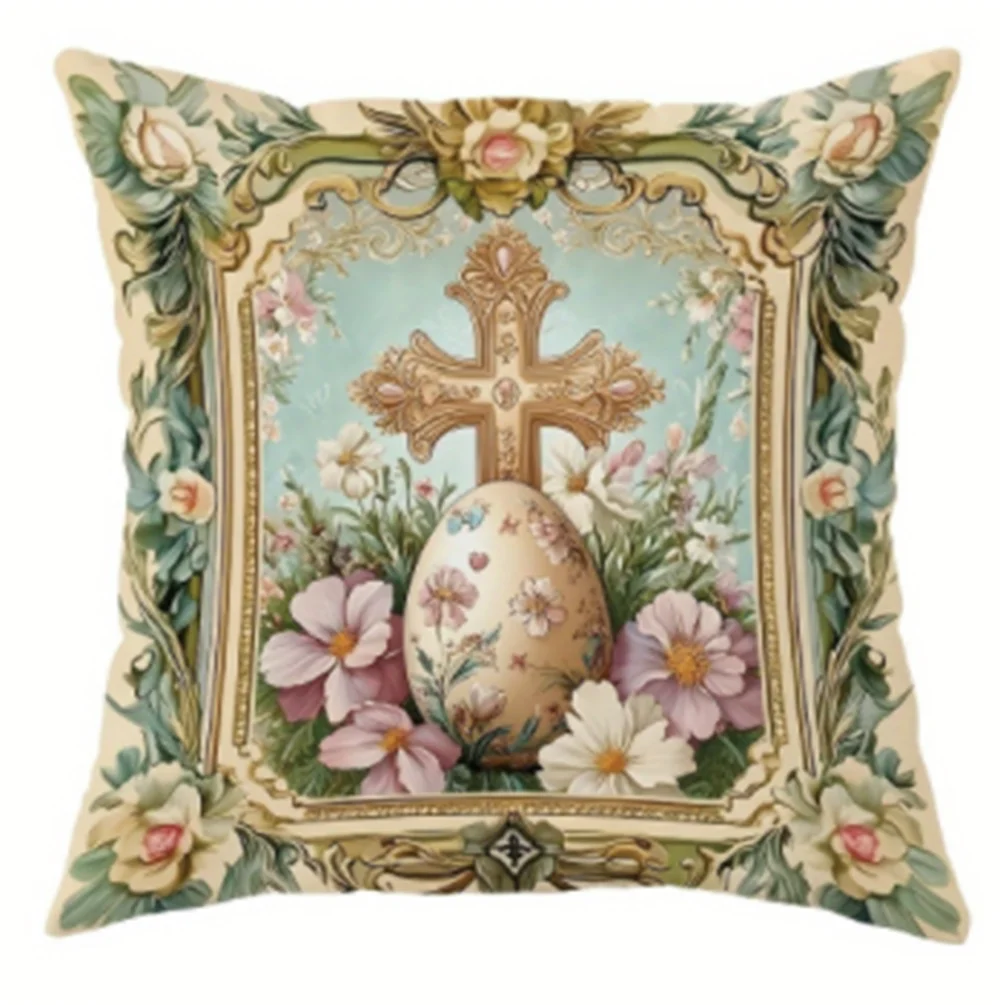 Easter flower pillow cover, holiday decoration sofa cushion cover, sofa home decoration, room decoration, office decoration, liv