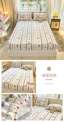 100%Cotton Bed Sheet on Elastic Cute Dinosaur Printed Mattress Cover for Kids Cartoon Pure Cotton Bed Linen (without pillowcase)