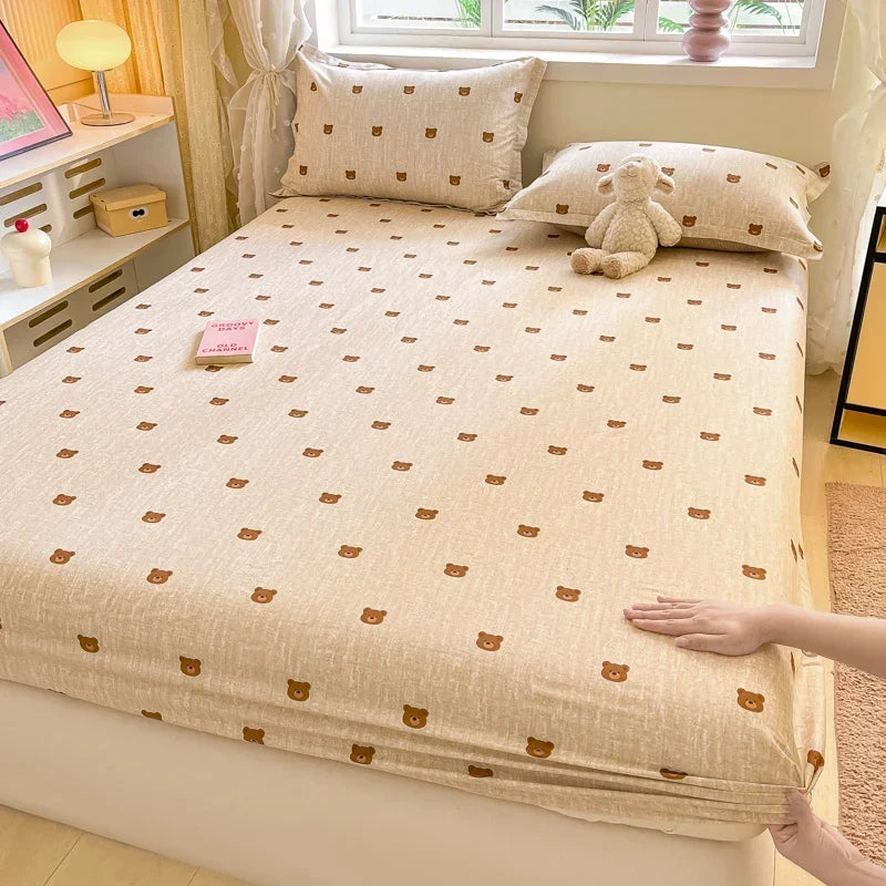 100%Cotton Bed Sheet on Elastic Cute Dinosaur Printed Mattress Cover for Kids Cartoon Pure Cotton Bed Linen (without pillowcase)